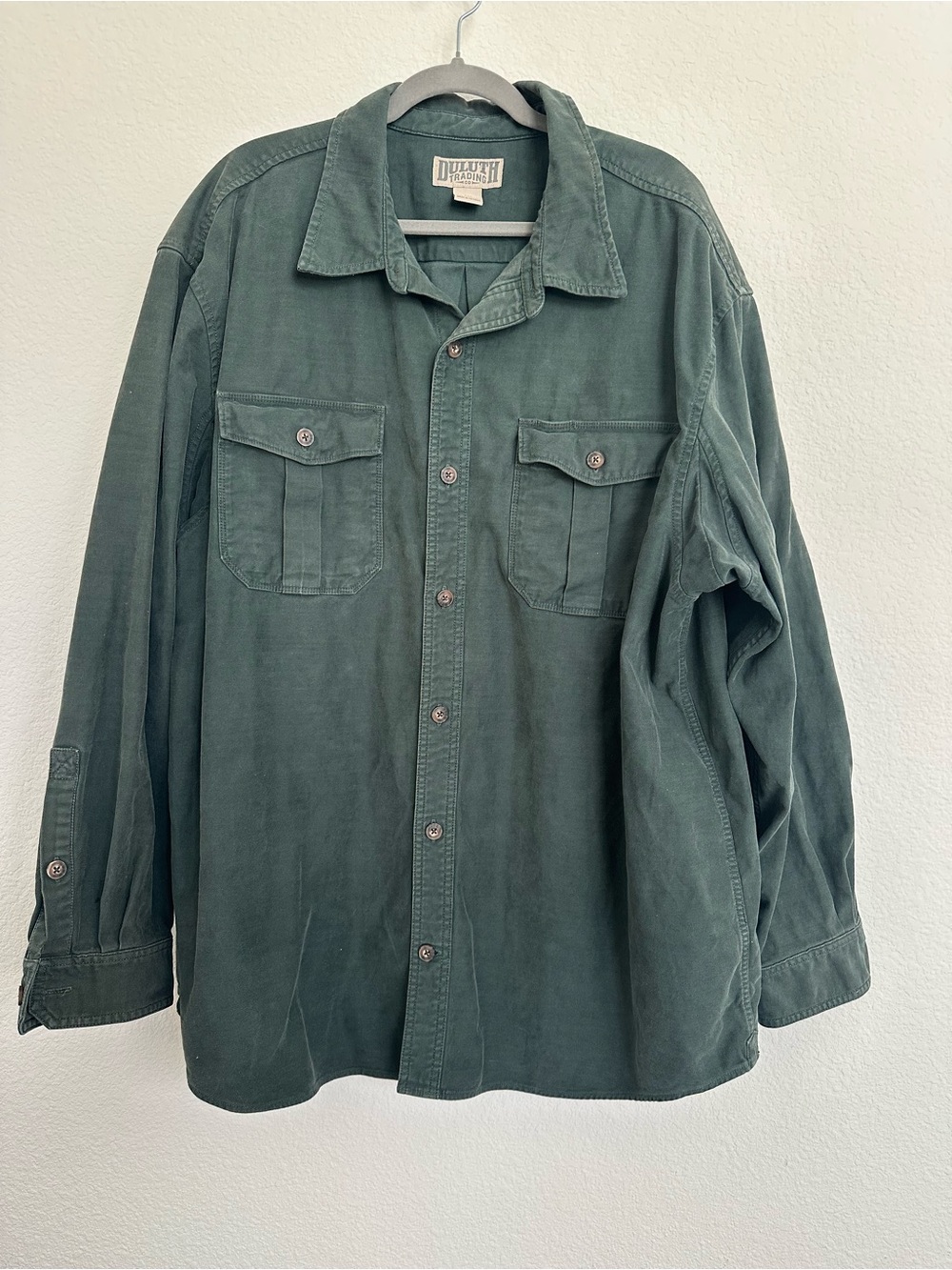 Duluth Trading Co Men 2XL Heavyweight Cotton Work Shirt Forest Green Long Sleeve - Picture 2 of 11